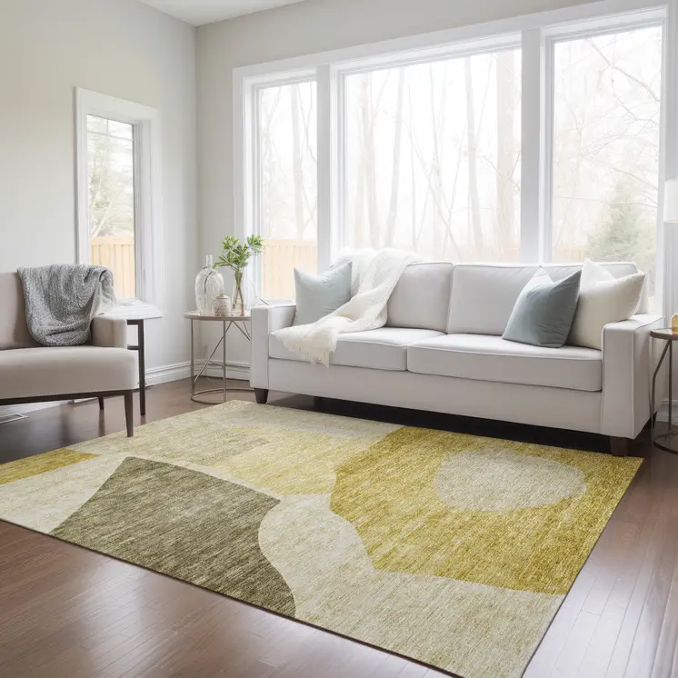 3' X 5' Gold Beige And Wheat Abstract Washable Indoor Outdoor Area Rug