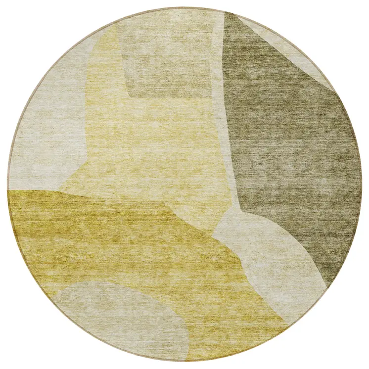 8' Gold Beige And Wheat Round Abstract Washable Indoor Outdoor Area Rug