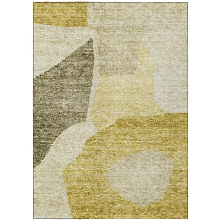 8' X 10' Gold Beige And Wheat Abstract Washable Indoor Outdoor Area Rug
