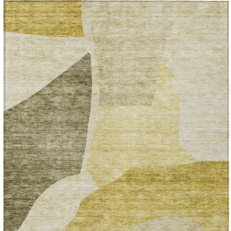 9' X 12' Gold Beige And Wheat Abstract Washable Indoor Outdoor Area Rug