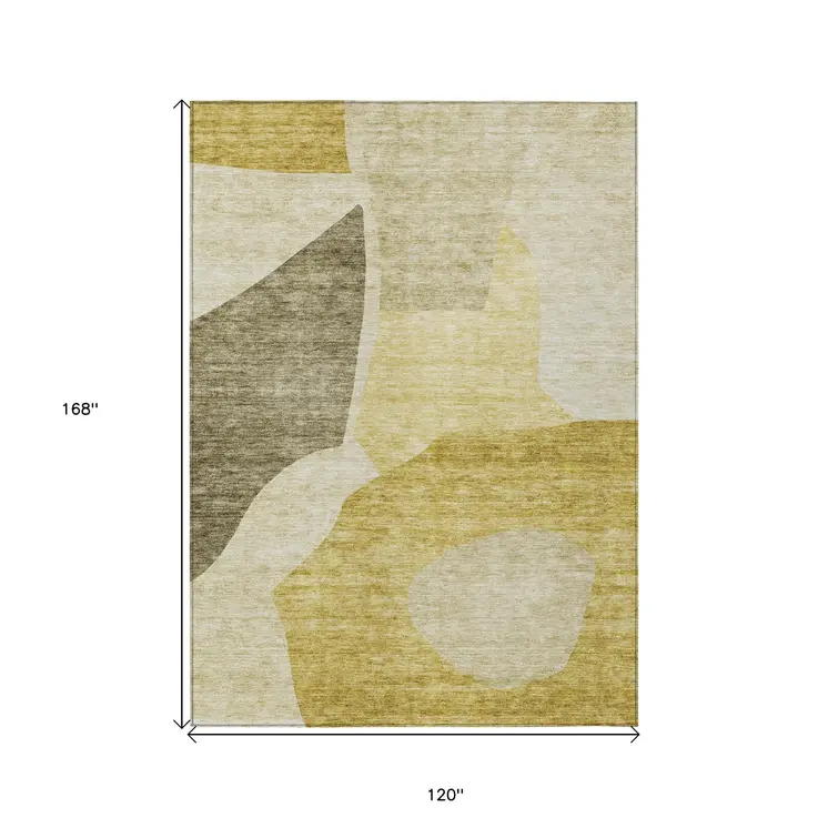10' X 14' Gold Beige And Wheat Abstract Washable Indoor Outdoor Area Rug