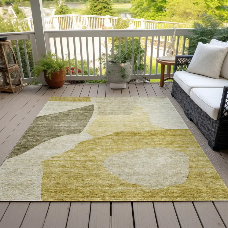 10' X 14' Gold Beige And Wheat Abstract Washable Indoor Outdoor Area Rug