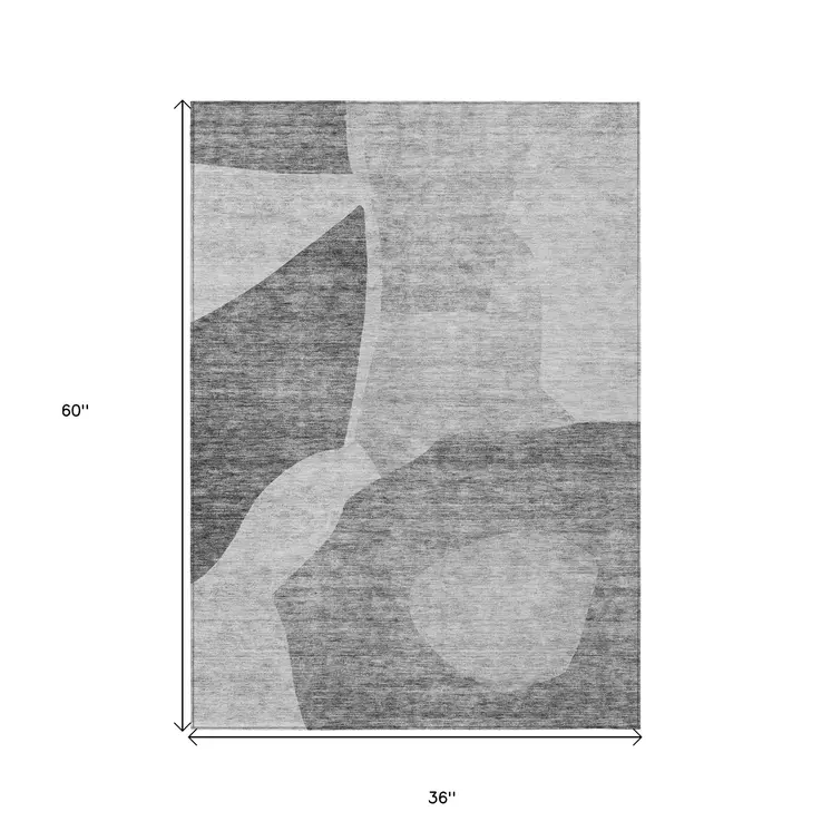 3' X 5' Silver Gray And Graphite Abstract Washable Indoor Outdoor Area Rug