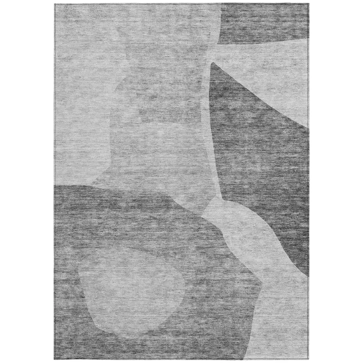5' X 8' Silver Gray And Graphite Abstract Washable Indoor Outdoor Area Rug