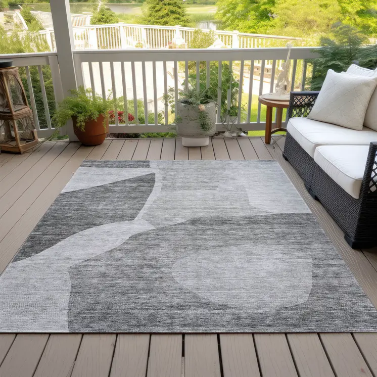 5' X 8' Silver Gray And Graphite Abstract Washable Indoor Outdoor Area Rug