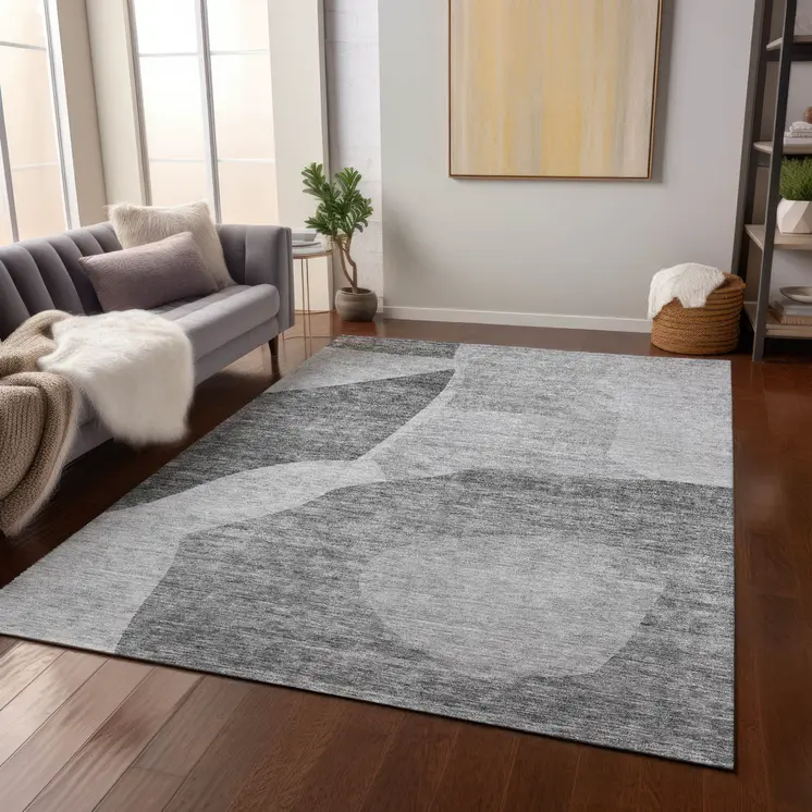 5' X 8' Silver Gray And Graphite Abstract Washable Indoor Outdoor Area Rug