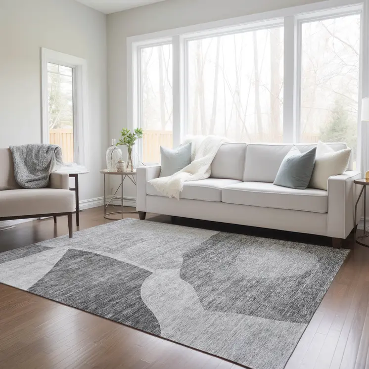 8' X 10' Silver Gray And Graphite Abstract Washable Indoor Outdoor Area Rug