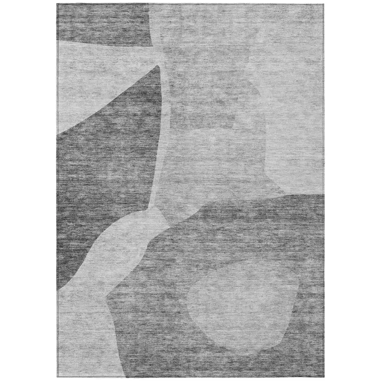 9' X 12' Silver Gray And Graphite Abstract Washable Indoor Outdoor Area Rug