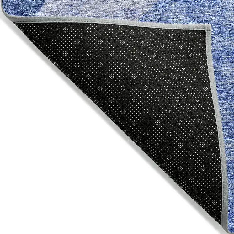 5' X 8' Navy Blue And Denim Blue Abstract Washable Indoor Outdoor Area Rug