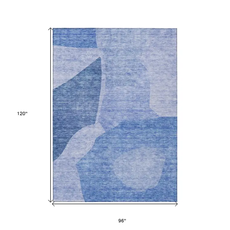 8' X 10' Navy Blue And Denim Blue Abstract Washable Indoor Outdoor Area Rug
