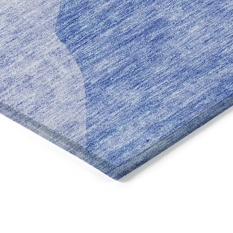 8' X 10' Navy Blue And Denim Blue Abstract Washable Indoor Outdoor Area Rug