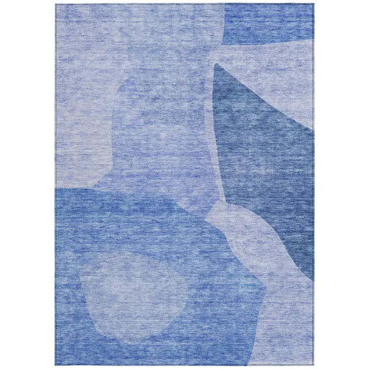 9' X 12' Navy Blue And Denim Blue Abstract Washable Indoor Outdoor Area Rug