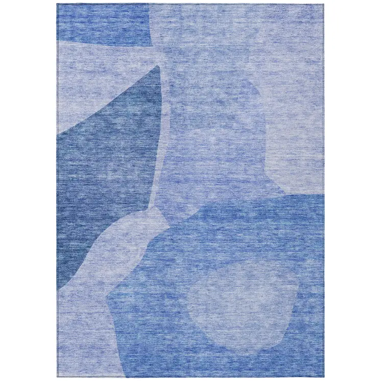 10' X 14' Navy Blue And Denim Blue Abstract Washable Indoor Outdoor Area Rug