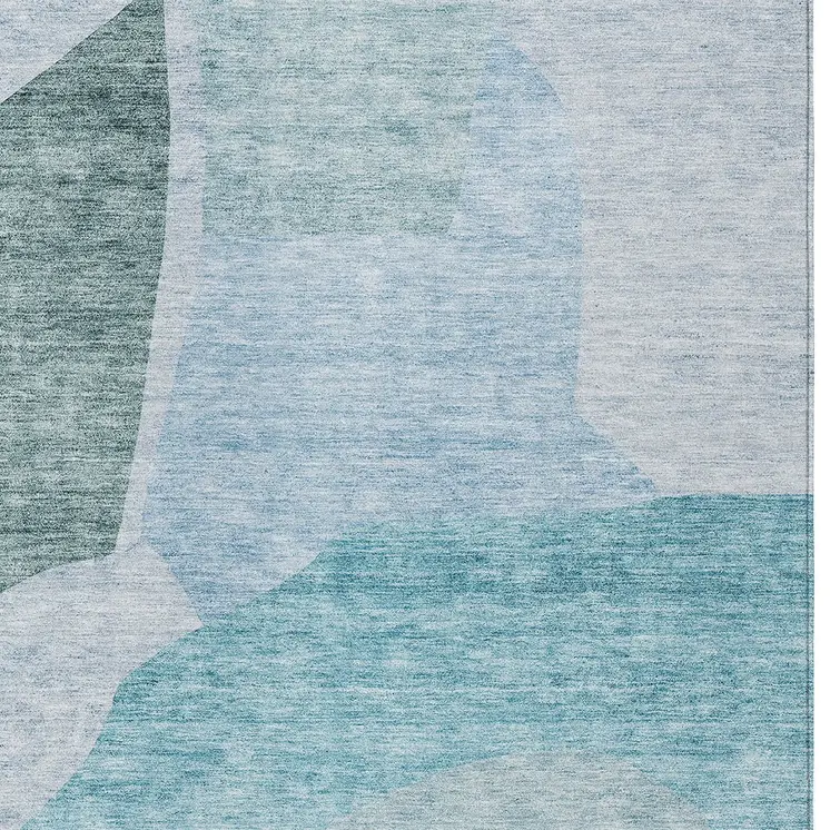 3' X 5' Teal Blue Artichoke Green And Blue Abstract Washable Indoor Outdoor Area Rug