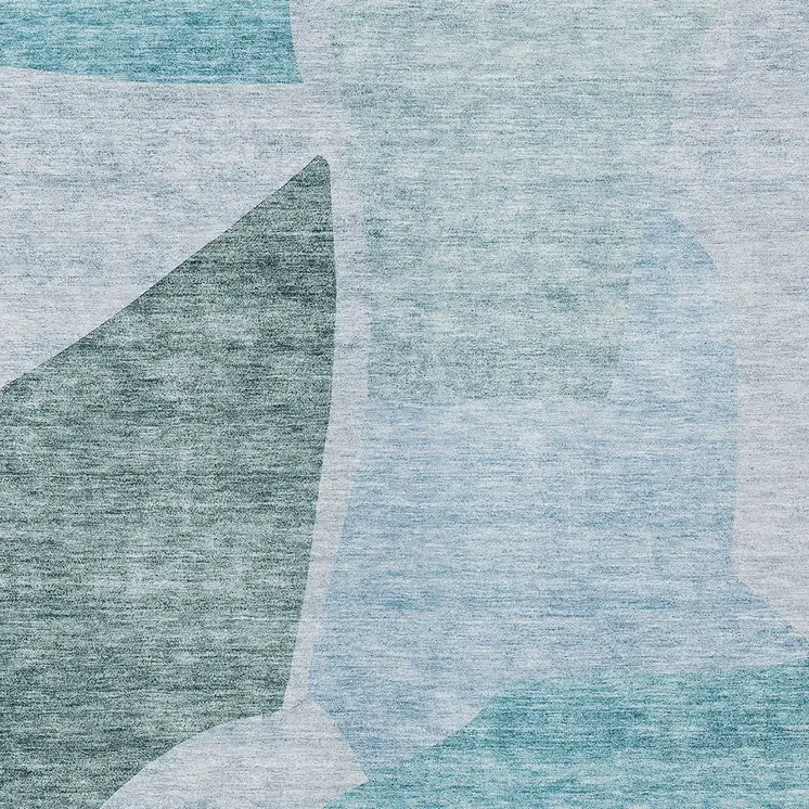 5' X 8' Teal Blue Artichoke Green And Blue Abstract Washable Indoor Outdoor Area Rug