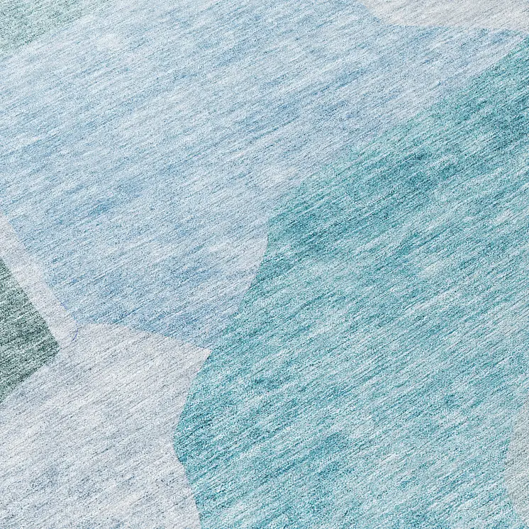 8' Teal Blue Artichoke Green And Blue Round Abstract Washable Indoor Outdoor Area Rug