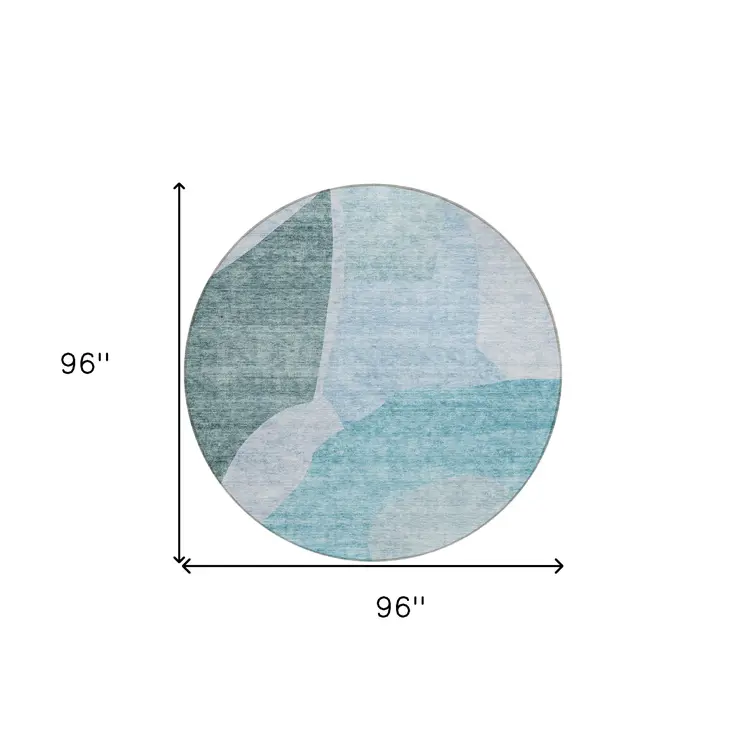 8' Teal Blue Artichoke Green And Blue Round Abstract Washable Indoor Outdoor Area Rug