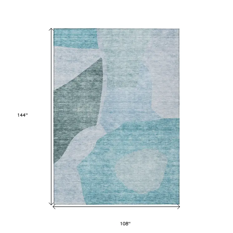 9' X 12' Teal Blue Artichoke Green And Blue Abstract Washable Indoor Outdoor Area Rug