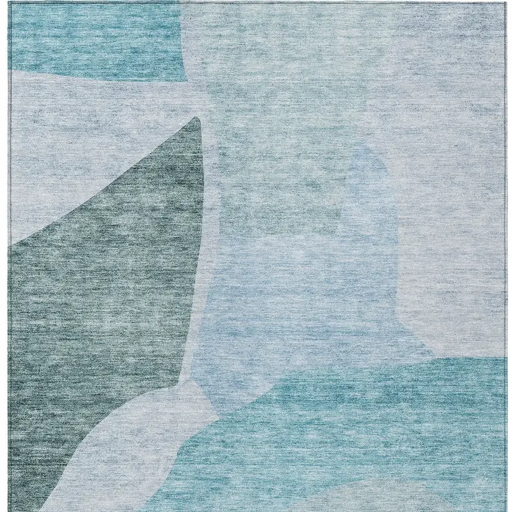 10' X 14' Teal Blue Artichoke Green And Blue Abstract Washable Indoor Outdoor Area Rug