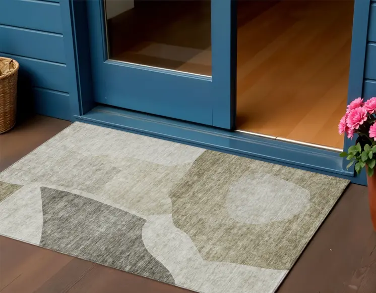 3' X 5' Taupe Brown And Beige Abstract Washable Indoor Outdoor Area Rug