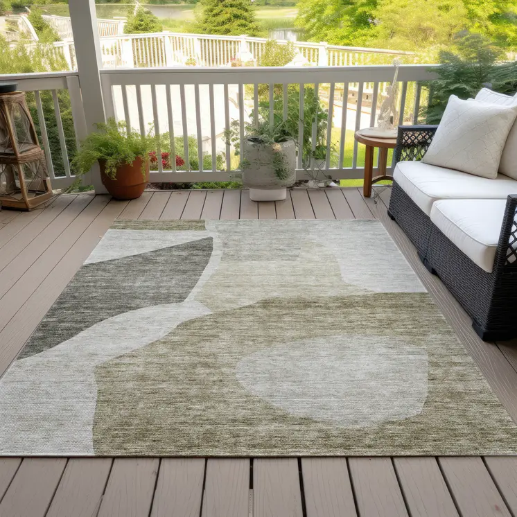 3' X 5' Taupe Brown And Beige Abstract Washable Indoor Outdoor Area Rug