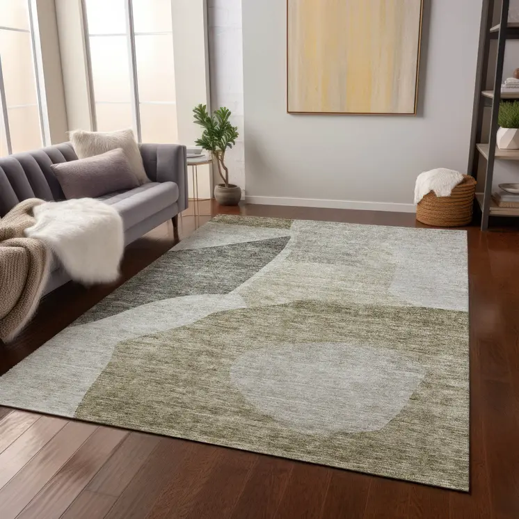 3' X 5' Taupe Brown And Beige Abstract Washable Indoor Outdoor Area Rug