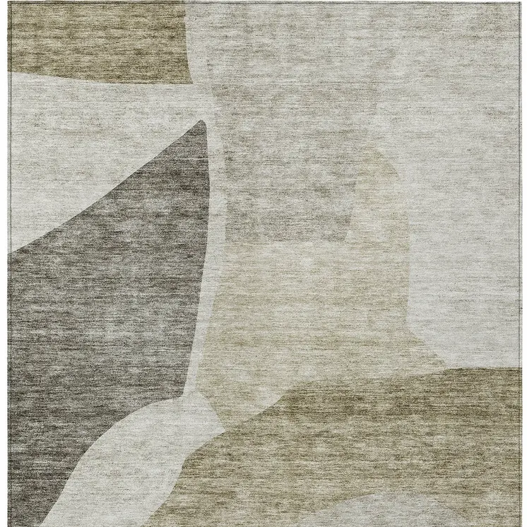5' X 8' Taupe Brown And Beige Abstract Washable Indoor Outdoor Area Rug