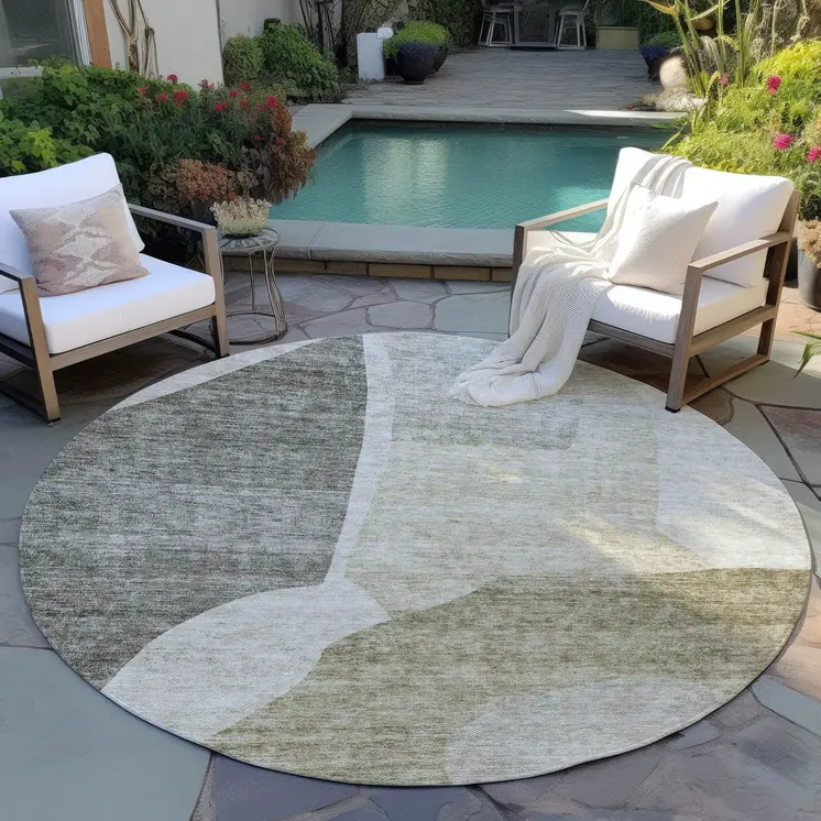 8' Taupe Brown And Beige Round Abstract Washable Indoor Outdoor Area Rug