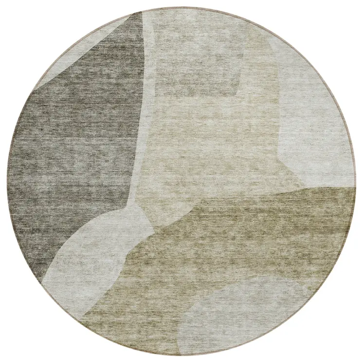 8' Taupe Brown And Beige Round Abstract Washable Indoor Outdoor Area Rug