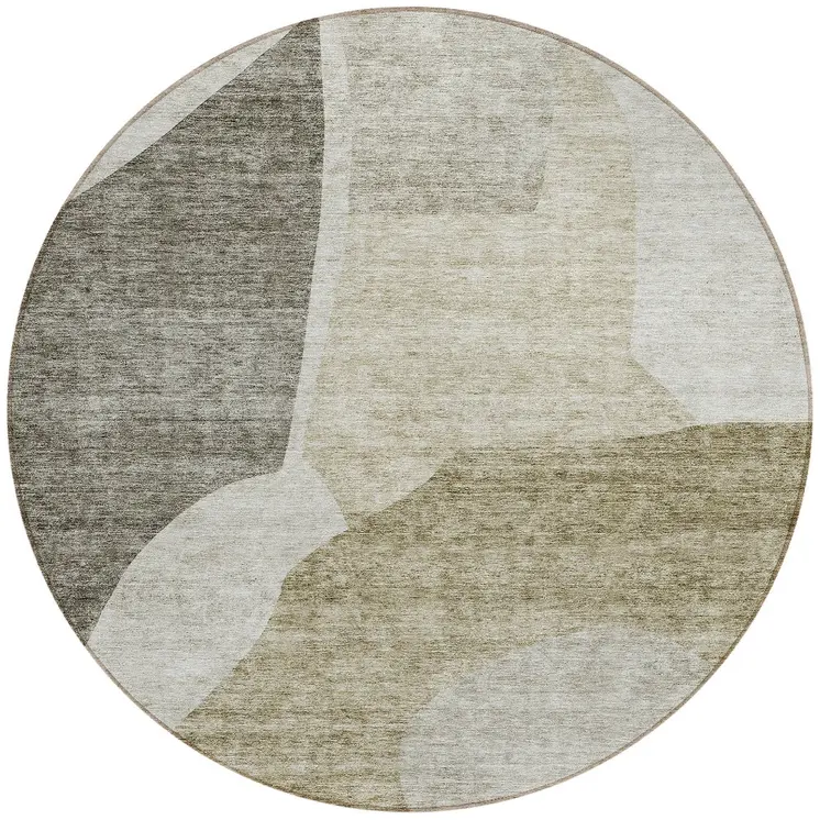 8' Taupe Brown And Beige Round Abstract Washable Indoor Outdoor Area Rug