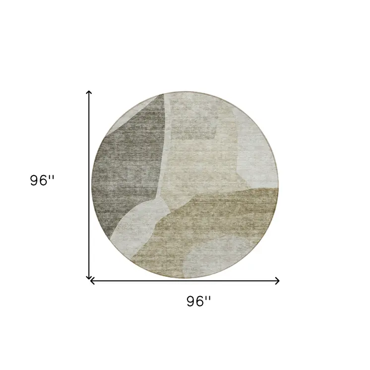 8' Taupe Brown And Beige Round Abstract Washable Indoor Outdoor Area Rug