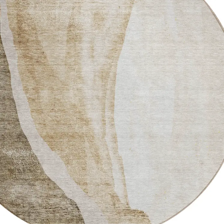 8' Brown And Taupe Round Abstract Washable Indoor Outdoor Area Rug