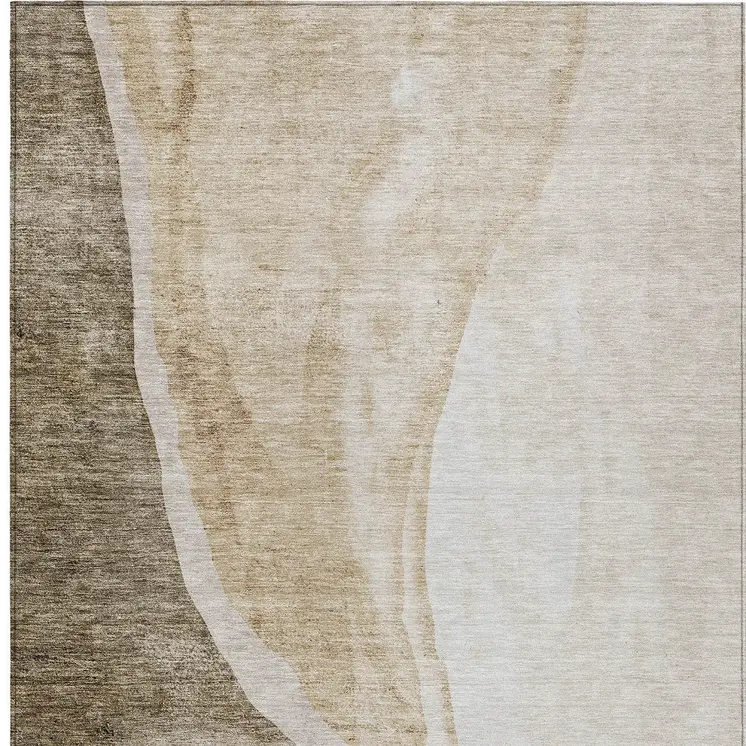 9' X 12' Brown And Taupe Abstract Washable Indoor Outdoor Area Rug