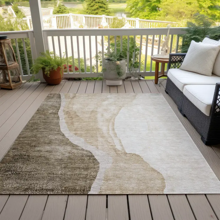 9' X 12' Brown And Taupe Abstract Washable Indoor Outdoor Area Rug
