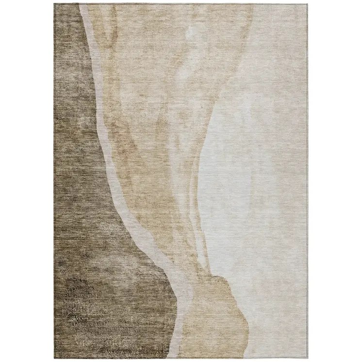 9' X 12' Brown And Taupe Abstract Washable Indoor Outdoor Area Rug