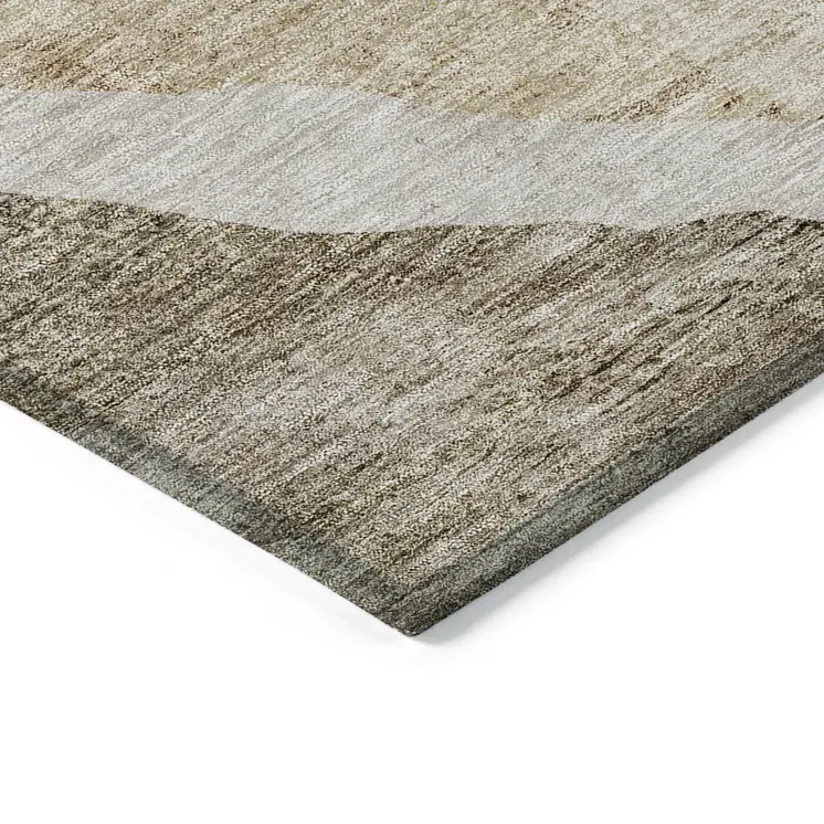10' X 14' Brown And Taupe Abstract Washable Indoor Outdoor Area Rug