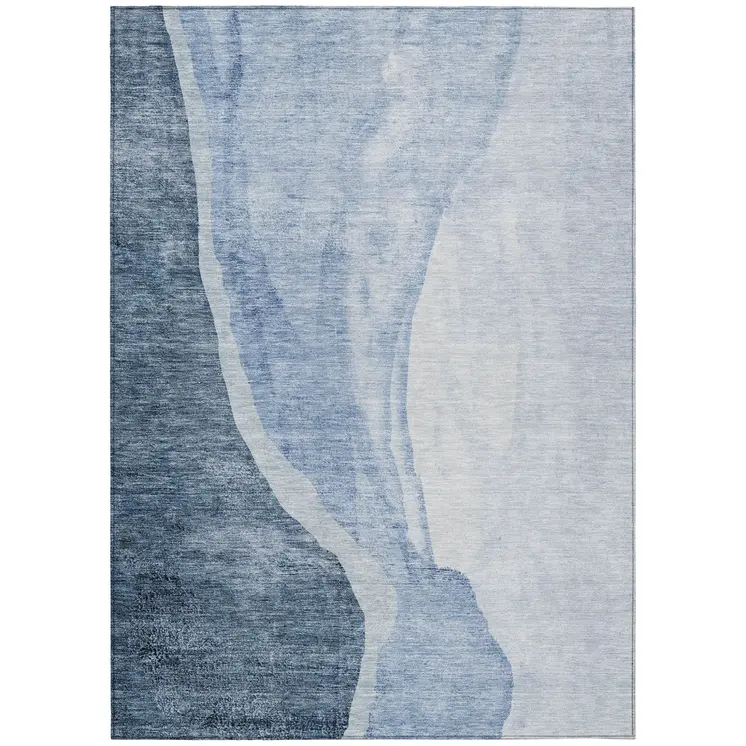 5' X 8' Navy Blue And Sky Blue Abstract Washable Indoor Outdoor Area Rug