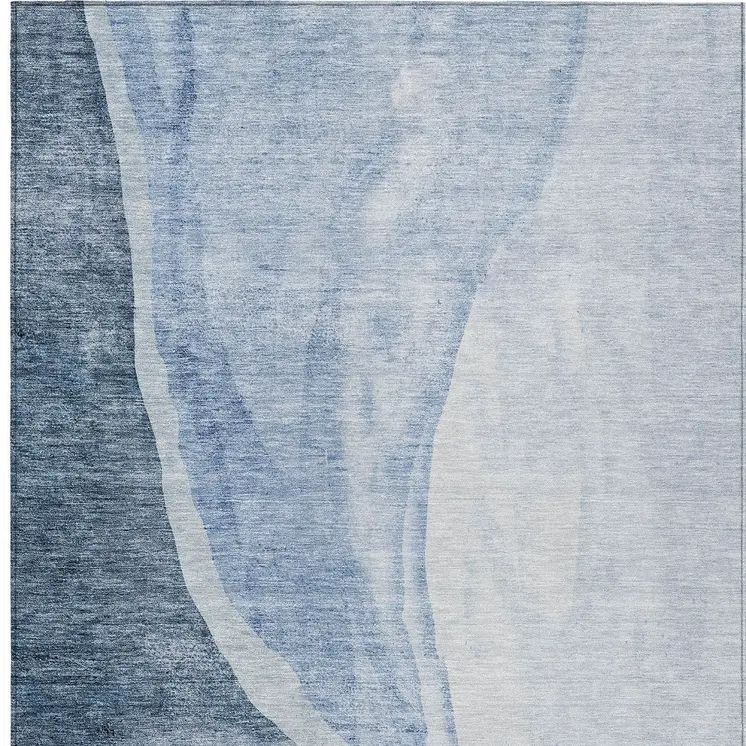 8' X 10' Navy Blue And Sky Blue Abstract Washable Indoor Outdoor Area Rug