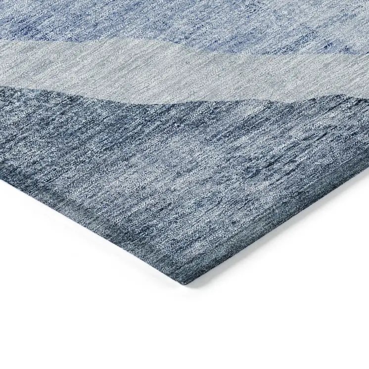 9' X 12' Navy Blue And Sky Blue Abstract Washable Indoor Outdoor Area Rug