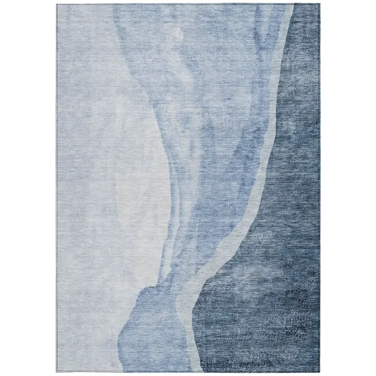 9' X 12' Navy Blue And Sky Blue Abstract Washable Indoor Outdoor Area Rug