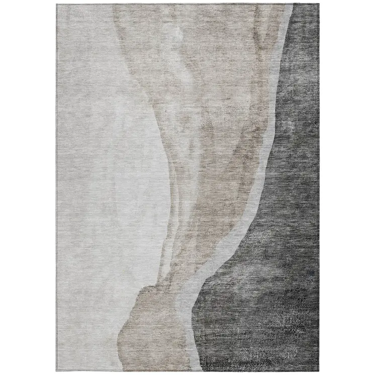 9' X 12' Charcoal Gray And Taupe Abstract Washable Indoor Outdoor Area Rug