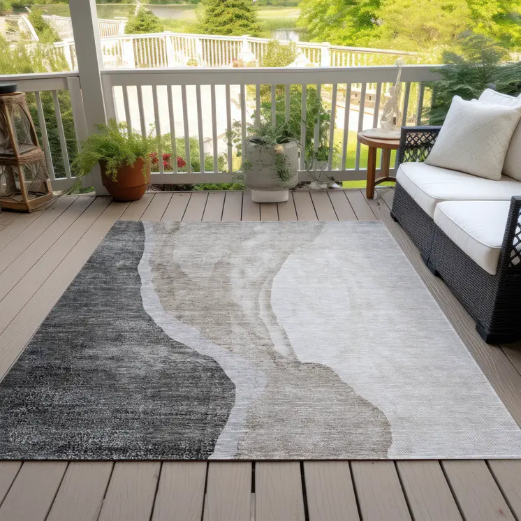 9' X 12' Charcoal Gray And Taupe Abstract Washable Indoor Outdoor Area Rug