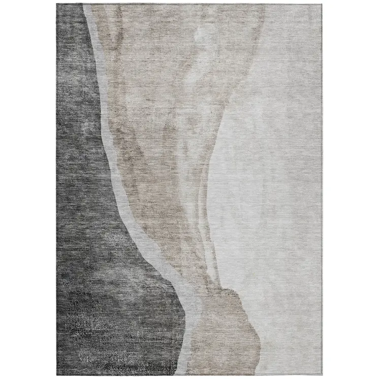 9' X 12' Charcoal Gray And Taupe Abstract Washable Indoor Outdoor Area Rug