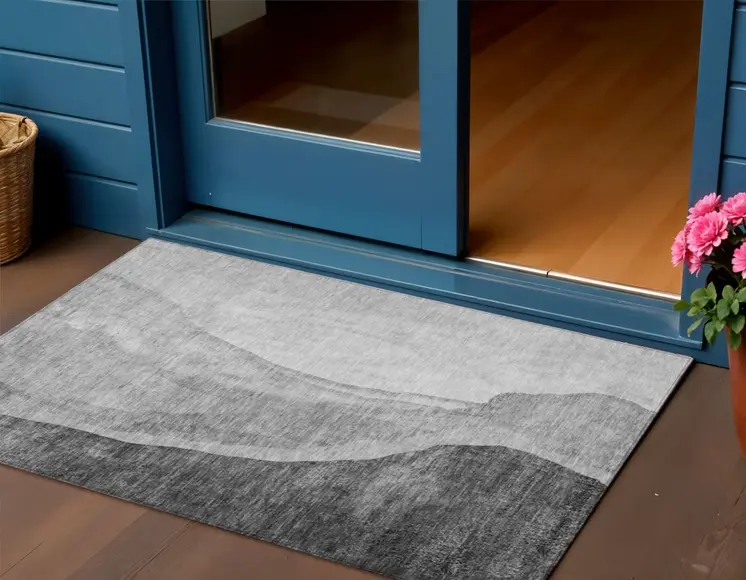 3' X 5' Gray Charcoal And Silver Abstract Washable Indoor Outdoor Area Rug