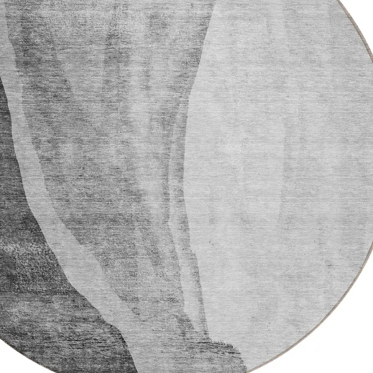 8' Gray Charcoal And Silver Round Abstract Washable Indoor Outdoor Area Rug