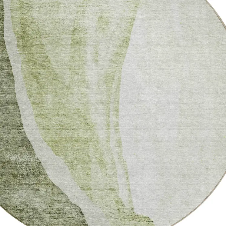 8' Olive Green And Beige Round Abstract Washable Indoor Outdoor Area Rug