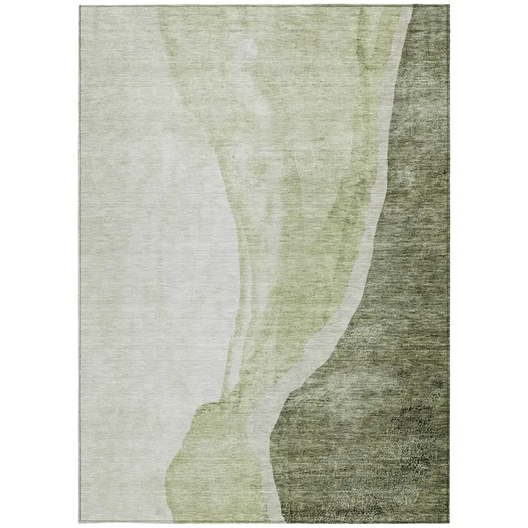 8' X 10' Olive Green And Beige Abstract Washable Indoor Outdoor Area Rug