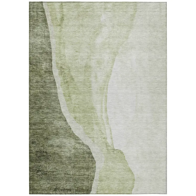 9' X 12' Olive Green And Beige Abstract Washable Indoor Outdoor Area Rug
