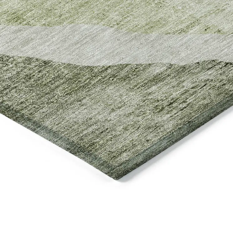 9' X 12' Olive Green And Beige Abstract Washable Indoor Outdoor Area Rug
