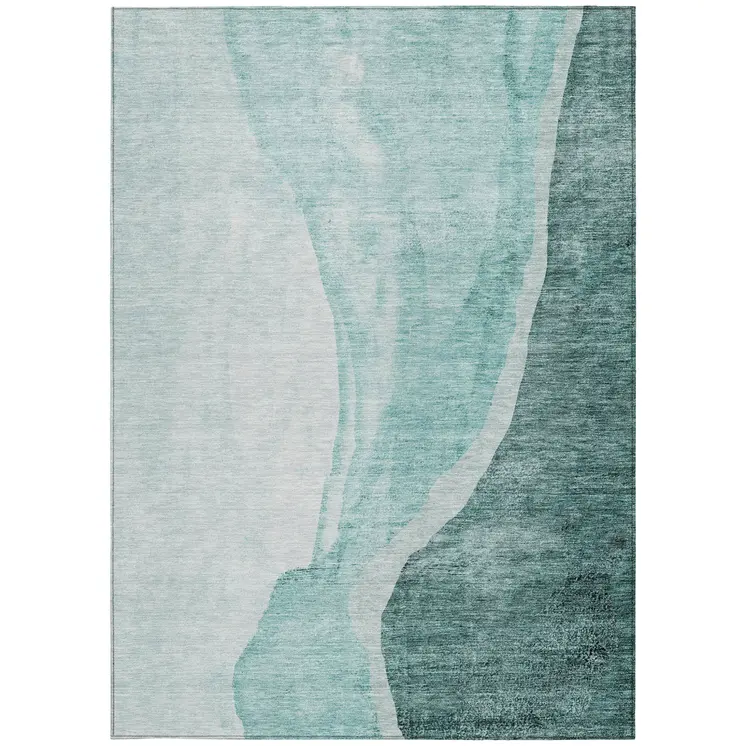 5' X 8' Teal Blue Aqua And Mint Green Abstract Washable Indoor Outdoor Area Rug